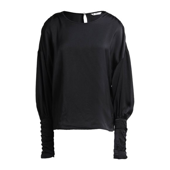 Satin black blouse long sleeves buttoned cuffs - Picture 1 of 9